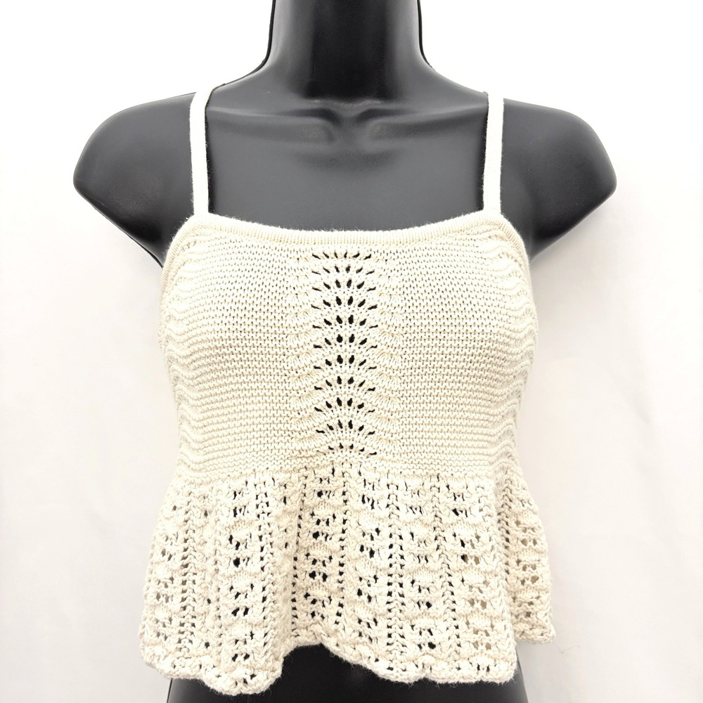 Aeropostale Cami Top Knit Pointelle Peplum XS Cream